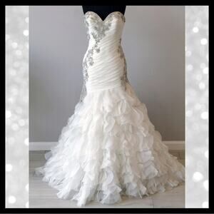Allure Bridals 9012 Swarovski Crystal Ivory Organza Gown